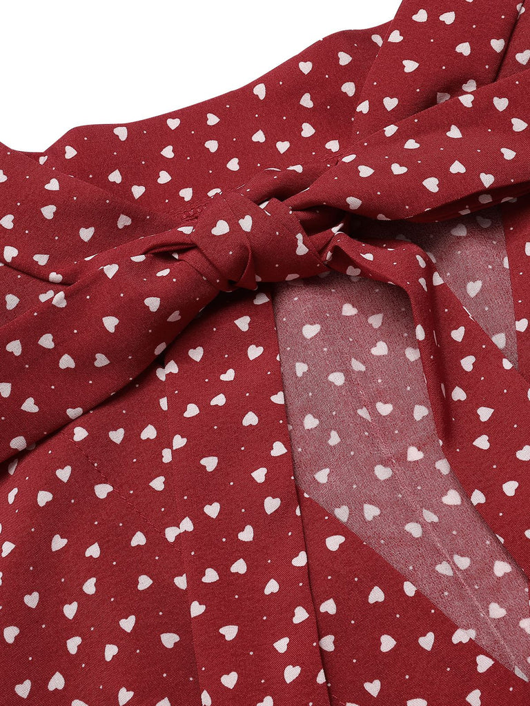 Rot 1940er Polka Dots Schnürung Chiffon Bluse