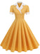 1950er Gekerbter Kragen Farbblock Swing Kleid