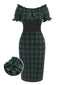 [Vorverkauf] Grün 1960er Schulterfrei Bogen Tartan Bleistiftkleid