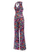 Multicolor 1970er Hippie Blumen Halter Jumpsuit