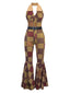 1970er geometrisches Muster Patchwork Halter Jumpsuit