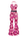 [Vorverkauf] Rosa 1970er geometrisches Muster Patchwork Halter Jumpsuit