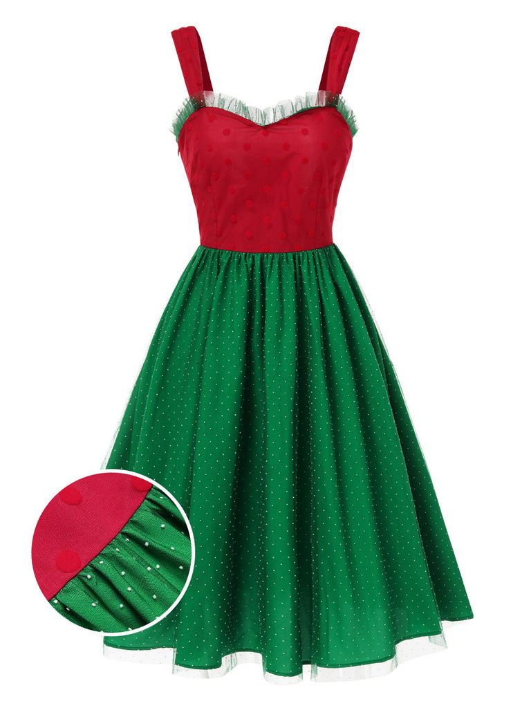 [Vorverkauf] Rot & Grün 1950er Weihnachten Polka Dots Kleid