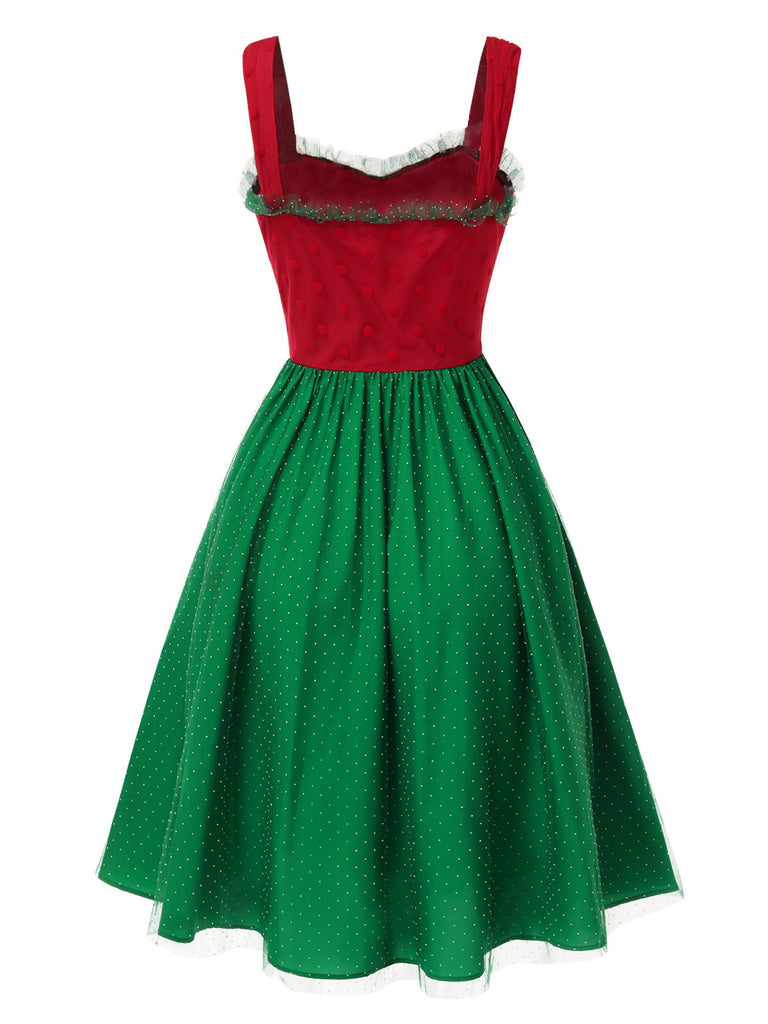 [Vorverkauf] Rot & Grün 1950er Weihnachten Polka Dots Kleid