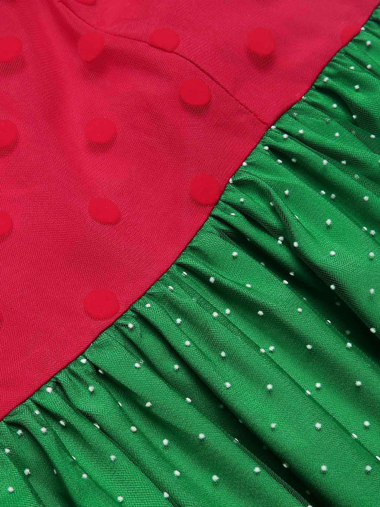 [Vorverkauf] Rot & Grün 1950er Weihnachten Polka Dots Kleid