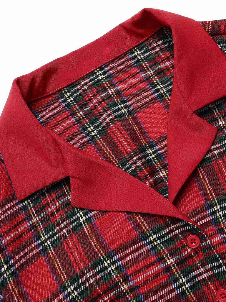 [Vorverkauf] Rot 1940er Schottische Plaid Kurze Bluse