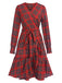 Rot 1960er Tartan Plaids Rüschensaum Gürtel Kleid