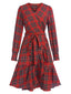 Rot 1960er Tartan Plaids Rüschensaum Gürtel Kleid