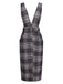 Grau 1960er Geknöpft Plaid Schürze Kleid