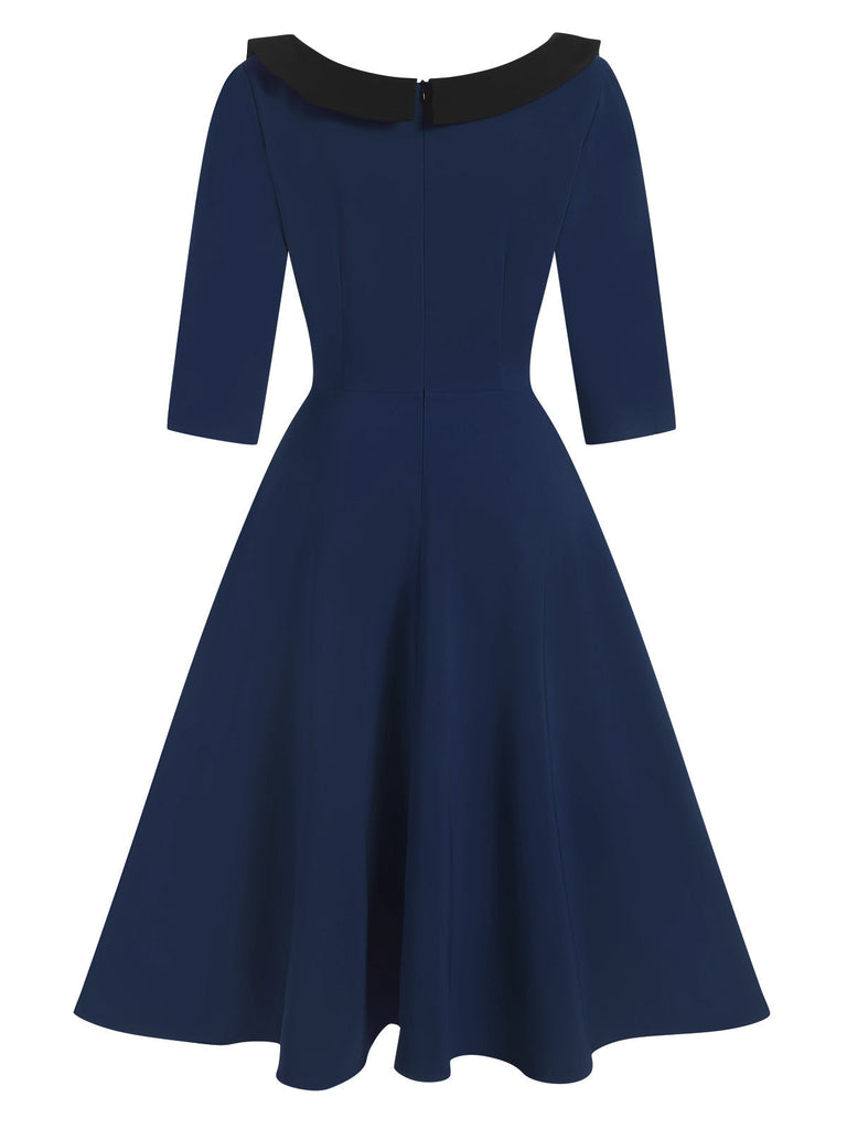 1950er Solide Unregelmäßiger Kragen Halbe Ärmel Kleid