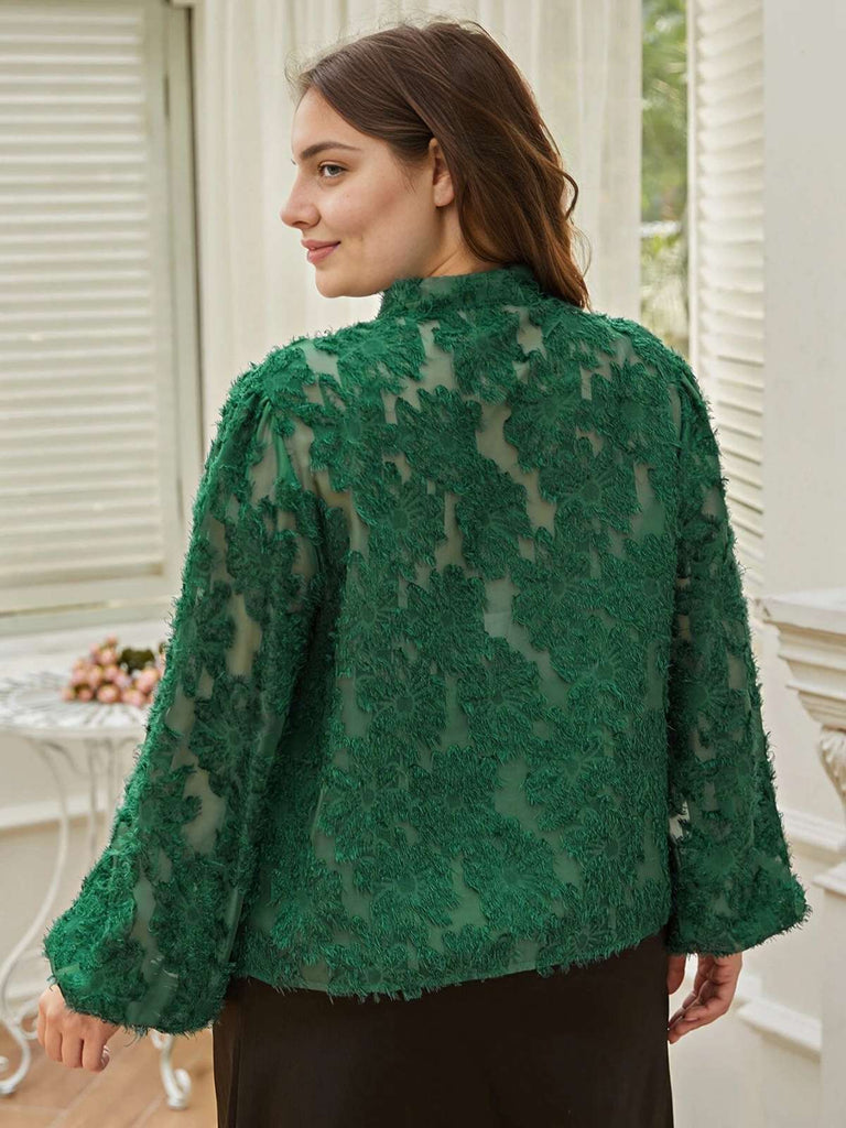 [Übergröße] 1940er Solide Blumen Jacquard Krawattenhals Bluse