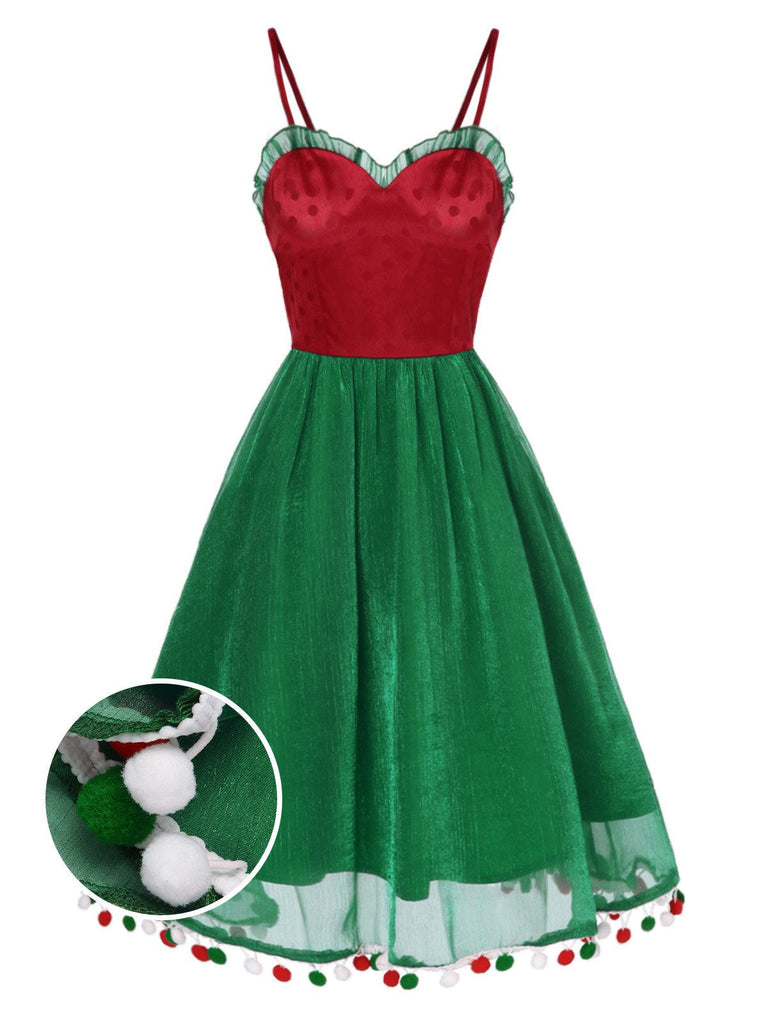 Rot 1950er Weihnachten Polka Dot Masche Kleid