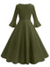 Grün 1950er Solide Glockenärmel Swing Kleid