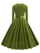 1950er Solide Samt V-Ausschnitt Swing Kleid