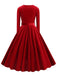 1950er Solide Samt V-Ausschnitt Swing Kleid