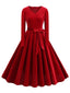 1950er Solide Samt V-Ausschnitt Swing Kleid