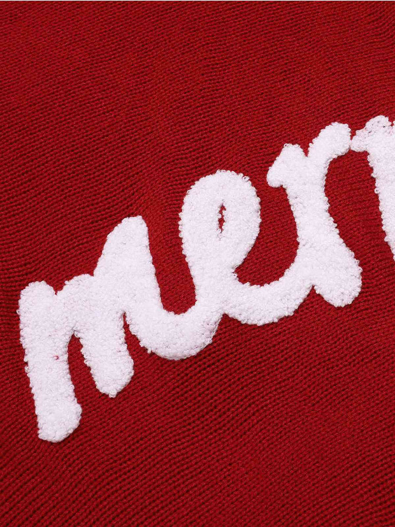 Rot 1980er Weihnachten Merry Druck Rollkragen Pullover