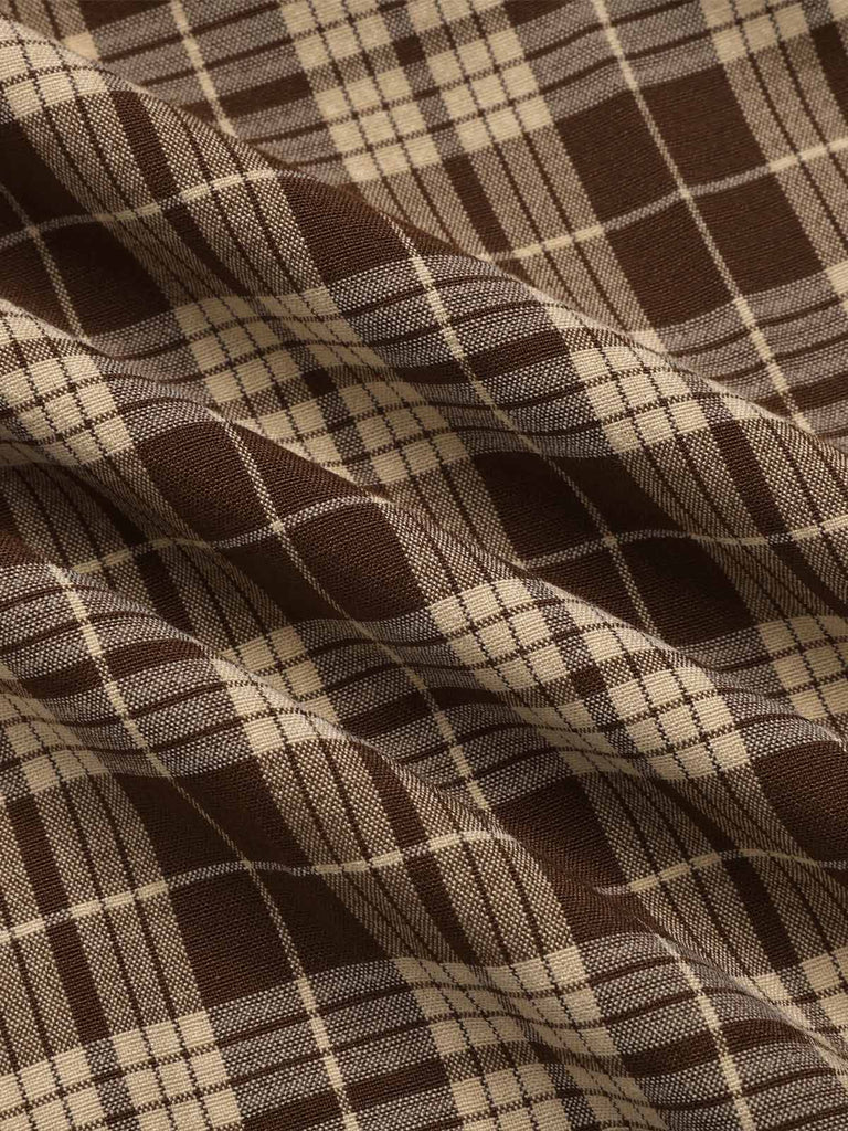 [Vorverkauf] Braun 1950er Plaids Revers Patchwork Kleid