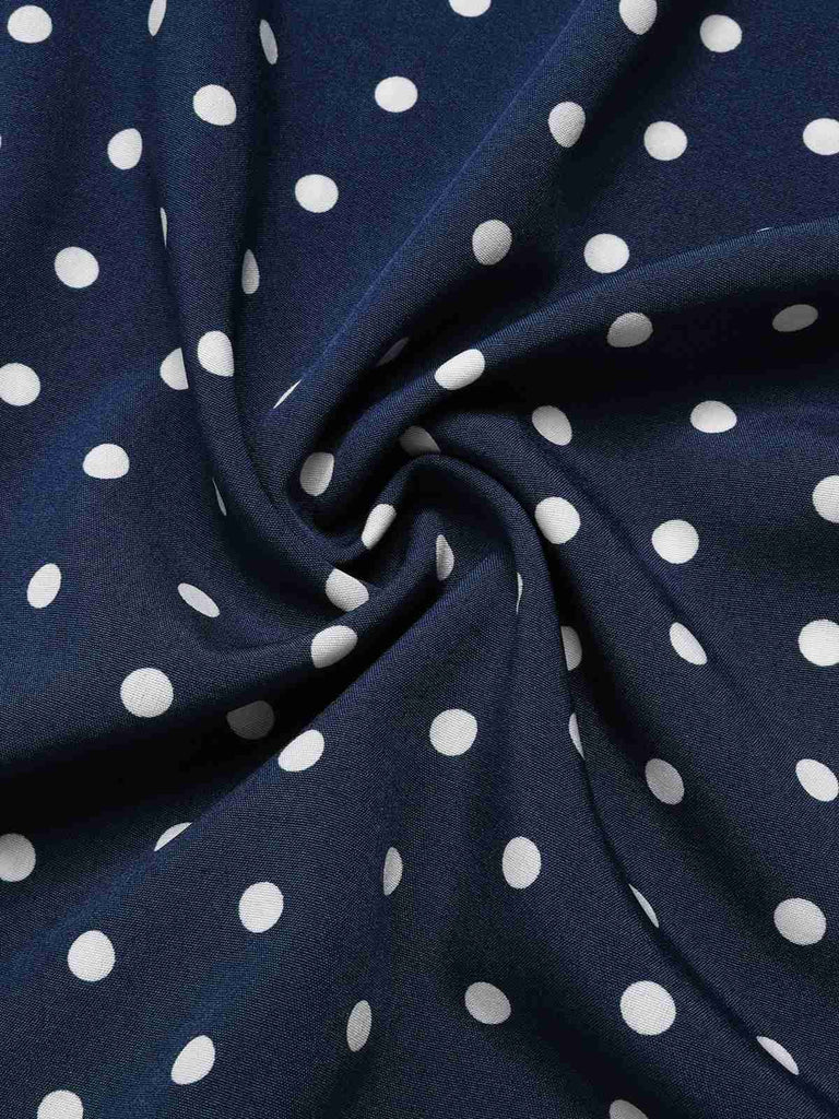 1940er Polka Dot Rüschensaum Lange Ärmel Kleid