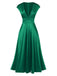 Grün 1950er Solide Tiefer V-Ausschnitt Satin Kleid