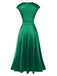 Grün 1950er Solide Tiefer V-Ausschnitt Satin Kleid