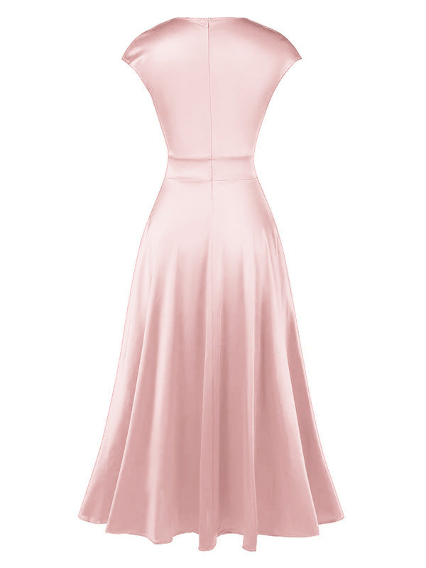 [Vorverkauf] Rosa 1930er Solide Tiefer V-Ausschnitt Satin Kleid