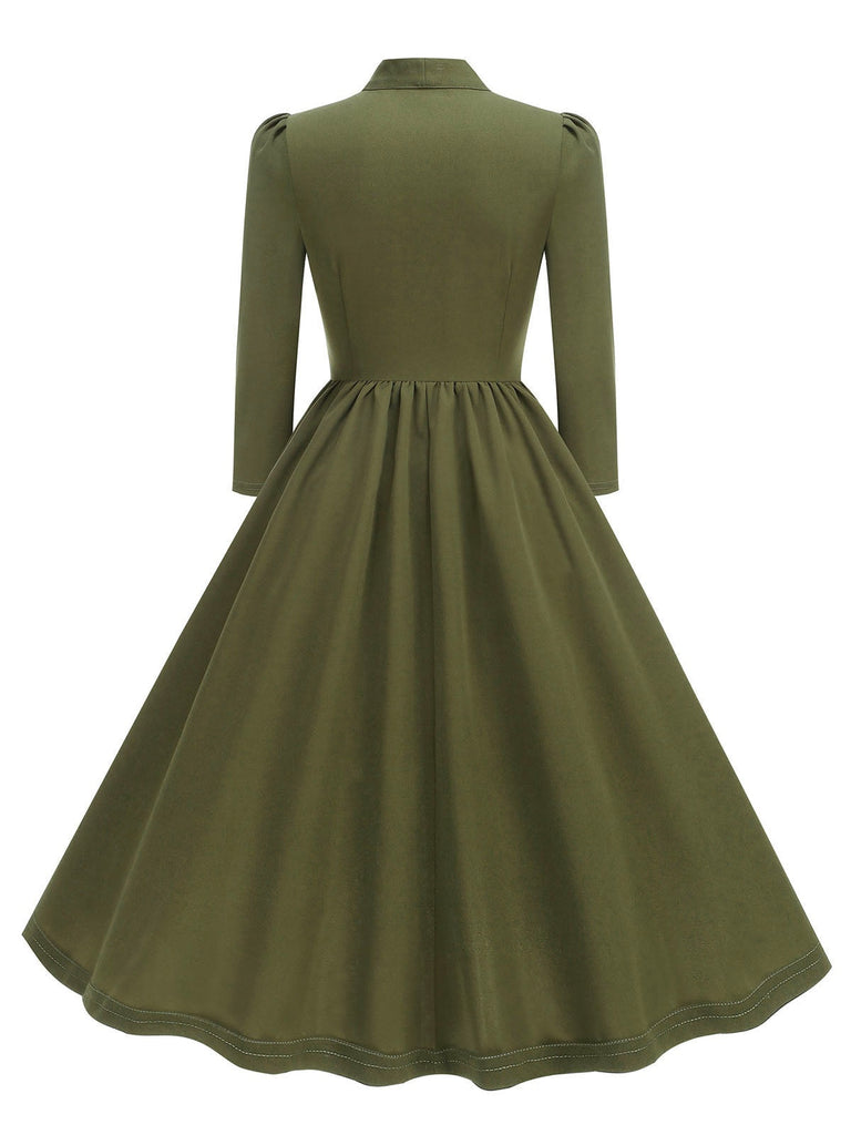 1950er Solide Bogen Knöpfen Swing Kleid