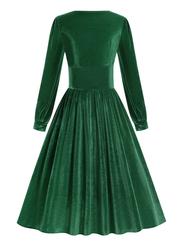 1950er Solide Quadratischer Hals Samt Kleid