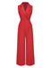 Rot 1930er Solide Revers Weites Bein Jumpsuit