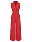 Rot 1930er Solide Revers Weites Bein Jumpsuit