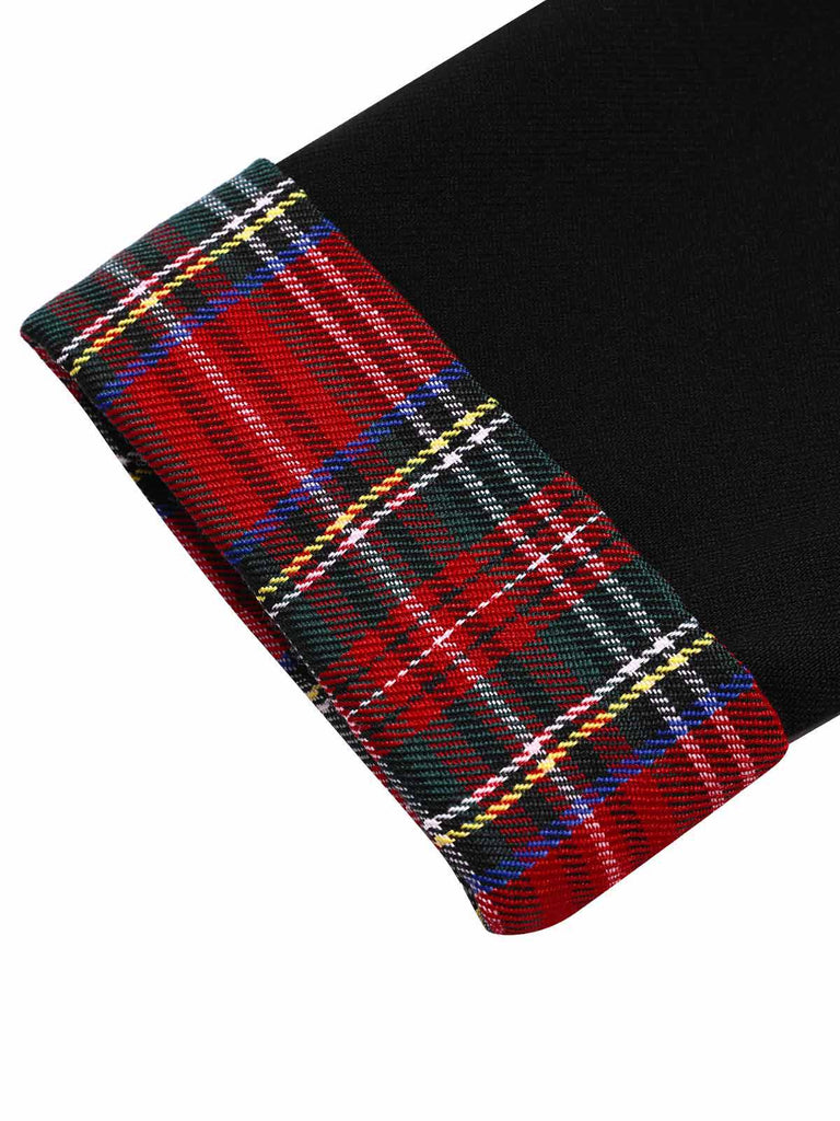 [Vorverkauf] Schwarz 1950er Tartan Plaid Patchwork Revers Mantel