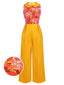 [Vorverkauf] Orange 1970er Karikatur Blumen Patchwork Jumpsuit