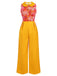 [Vorverkauf] Orange 1970er Karikatur Blumen Patchwork Jumpsuit