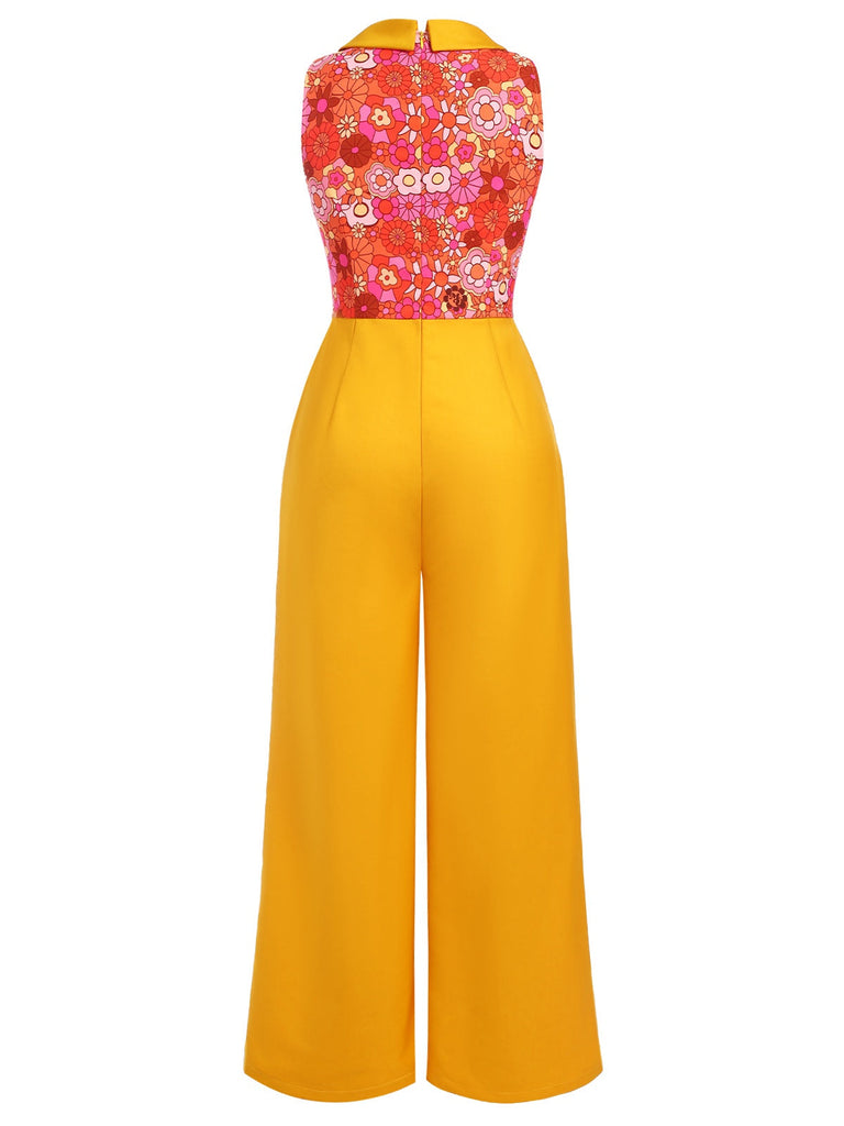 [Vorverkauf] Orange 1970er Karikatur Blumen Patchwork Jumpsuit