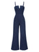 Blau 1970er Spaghetti Träger Baumwolle Denim Jumpsuit