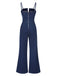 Blau 1970er Spaghetti Träger Baumwolle Denim Jumpsuit