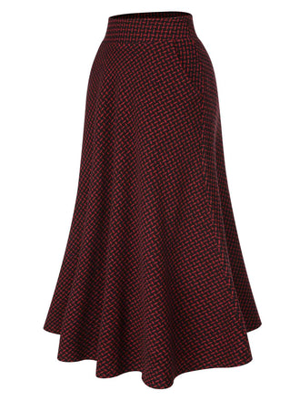 Weinrot 1940er Plaid A-Linie Maxirock