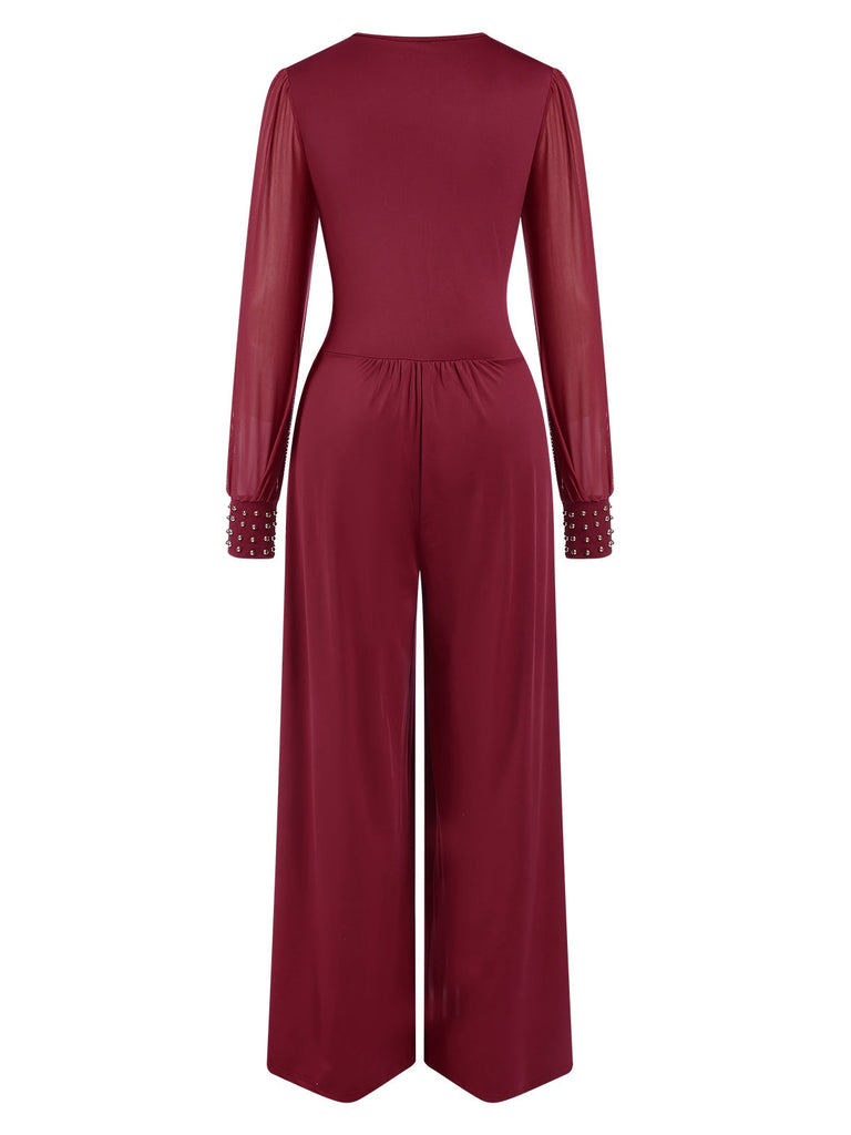 1930er Solide V-Ausschnitt Perlen Masche Jumpsuit