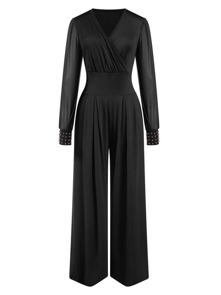 1930er Solide V-Ausschnitt Perlen Masche Jumpsuit