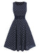 Blau 1940er Spitze Patchwork Polka Dots Kleid