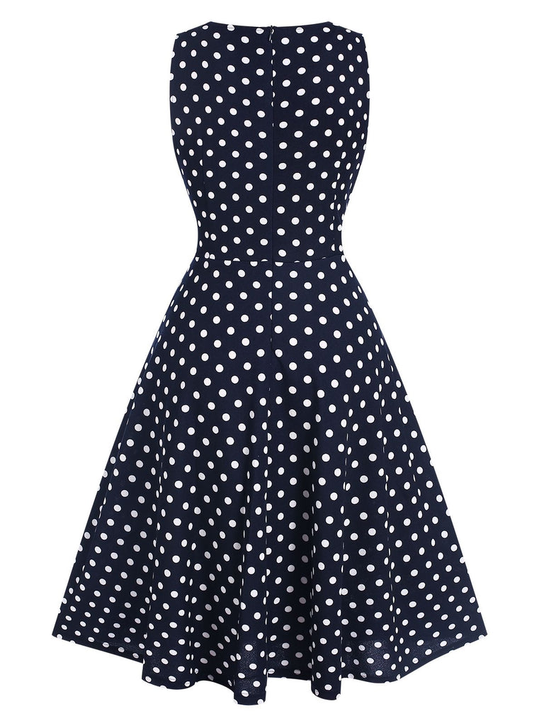 Blau 1940er Spitze Patchwork Polka Dots Kleid