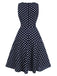 Blau 1940er Spitze Patchwork Polka Dots Kleid