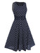 Blau 1940er Spitze Patchwork Polka Dots Kleid