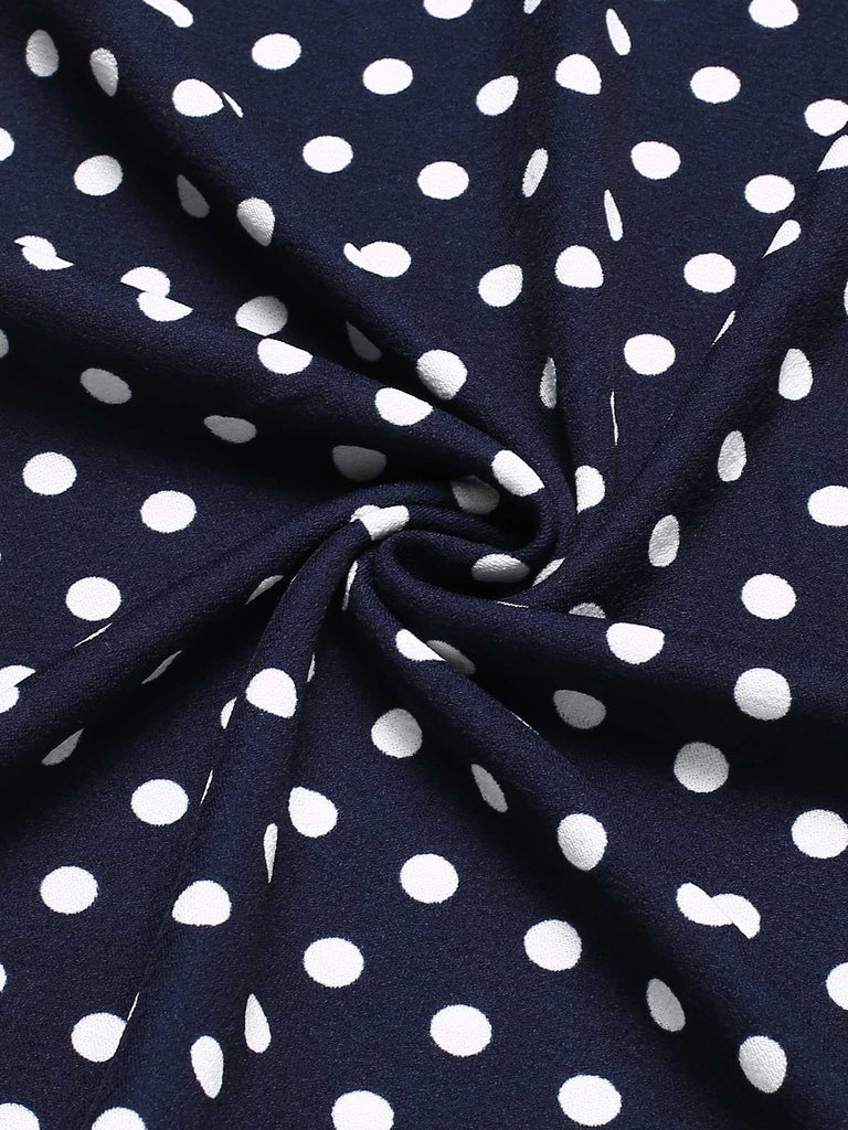 Blau 1940er Spitze Patchwork Polka Dots Kleid