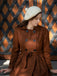 Braun 1950er Solide Farbe Revers Schmaler Mantel