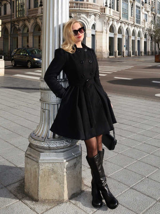 Schwarz 1950er Solide Farbe Revers Schmaler Mantel