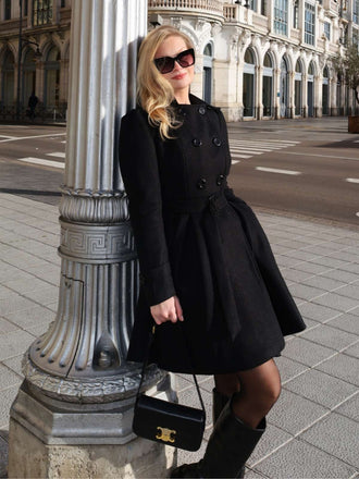 Schwarz 1950er Solide Farbe Revers Schmaler Mantel