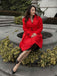Rot 1950er Solide Farbe Revers Schmaler Mantel