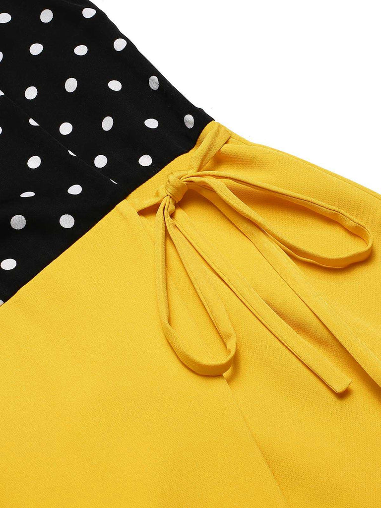 [Vorverkauf] [Übergröße] Schwarz & Gelb 1960er Polka Dot Bleistiftkleid