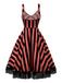 [Vorverkauf] Schwarz & Rosa 1950er Beetlejuice Kostüm Streifen Fluoreszierend Spitze Kleid